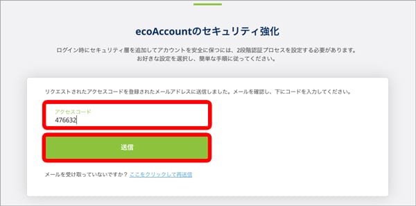 エコペイズ(ecoPayz) アクセスコード入力
