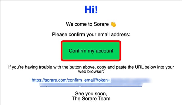Sorare(ソラーレ)　Confirm my account