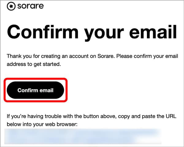 Sorare(ソーレア) Confirm email