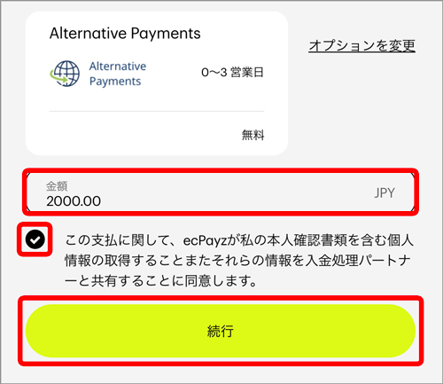 payz(ペイズ) Alternative payment 入金額